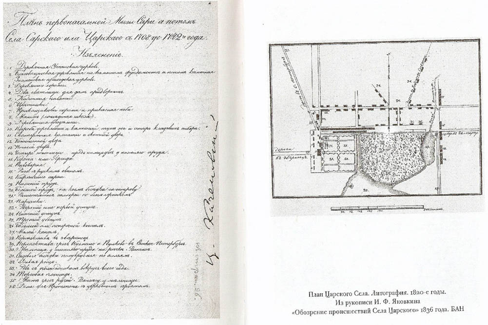 План Царского Села из рукописи И.Ф. Яковкина 1820-е г.